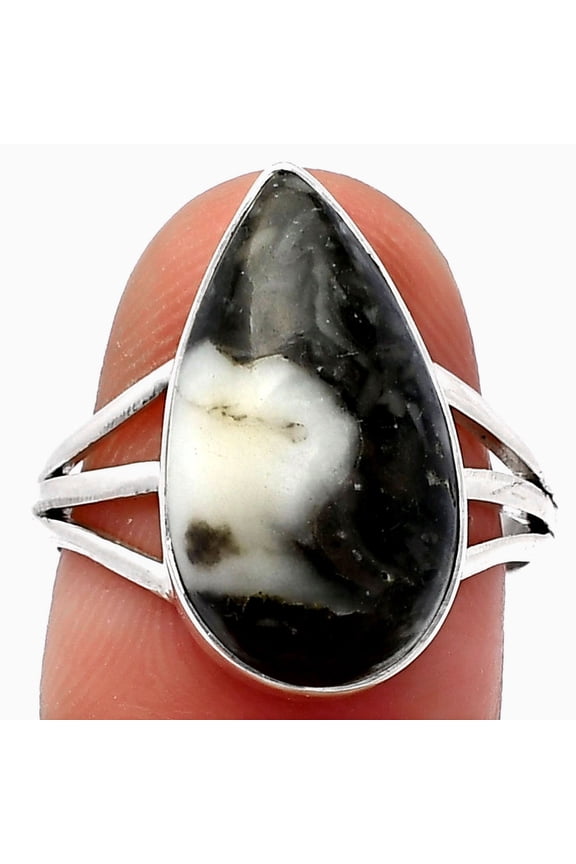 Natural Mexican Cabbing Fossil 925 Sterling Silver Ring s.8 Jewelry R-1003 SDR225484
