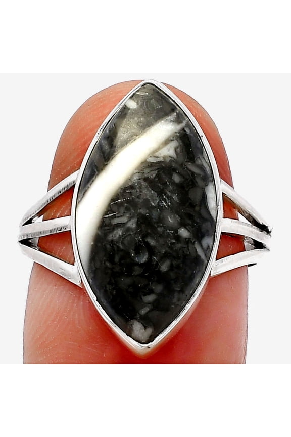 Natural Mexican Cabbing Fossil 925 Sterling Silver Ring s.8 Jewelry R-1003 SDR225530