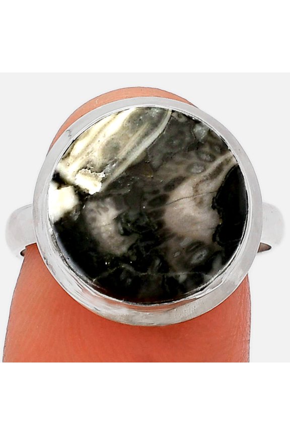 Natural Mexican Cabbing Fossil 925 Sterling Silver Ring s.8 Jewelry R-1007 SDR226251