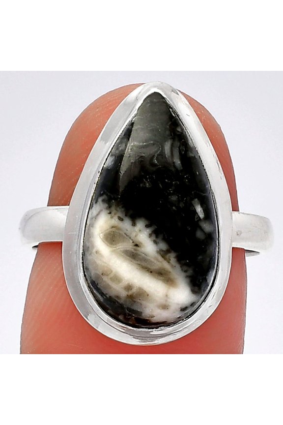 Natural Mexican Cabbing Fossil 925 Sterling Silver Ring s.8 Jewelry R-1007 SDR226422