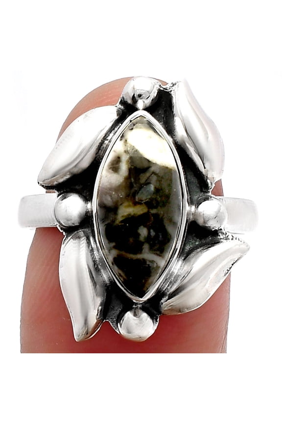 Natural Mexican Cabbing Fossil 925 Sterling Silver Ring s.8 Jewelry R-1125 SDR229631