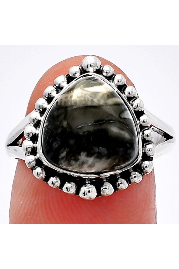 Natural Mexican Cabbing Fossil 925 Sterling Silver Ring s.8 Jewelry R-1154 SDR225913