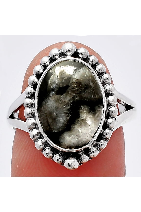 Natural Mexican Cabbing Fossil 925 Sterling Silver Ring s.8 Jewelry R-1154 SDR225922