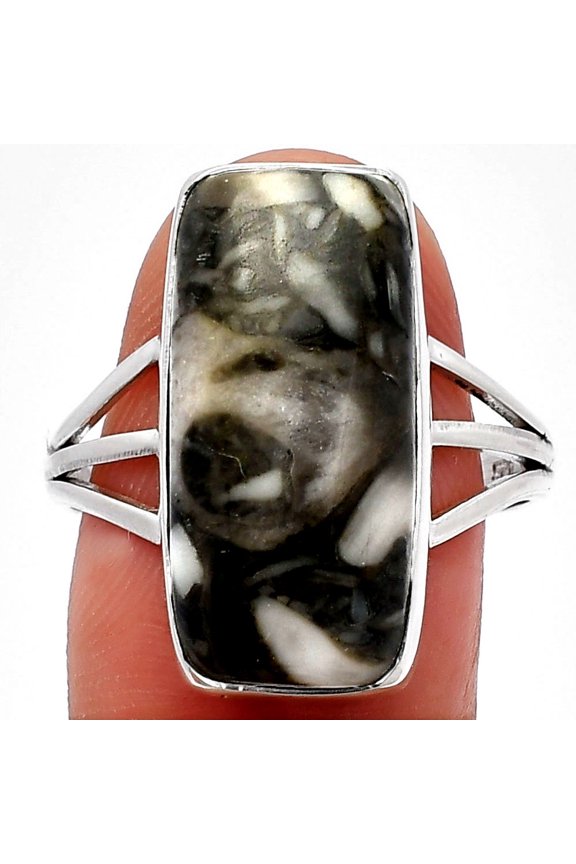Natural Mexican Cabbing Fossil 925 Sterling Silver Ring s.9.5 Jewelry R-1003 SDR225494