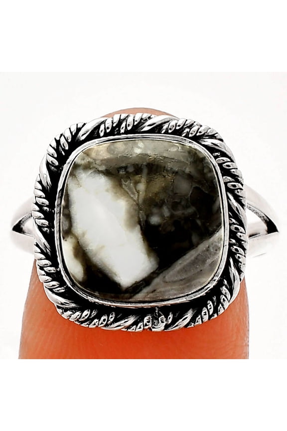 Natural Mexican Cabbing Fossil 925 Sterling Silver Ring s.9 Jewelry R-1014 SDR231636