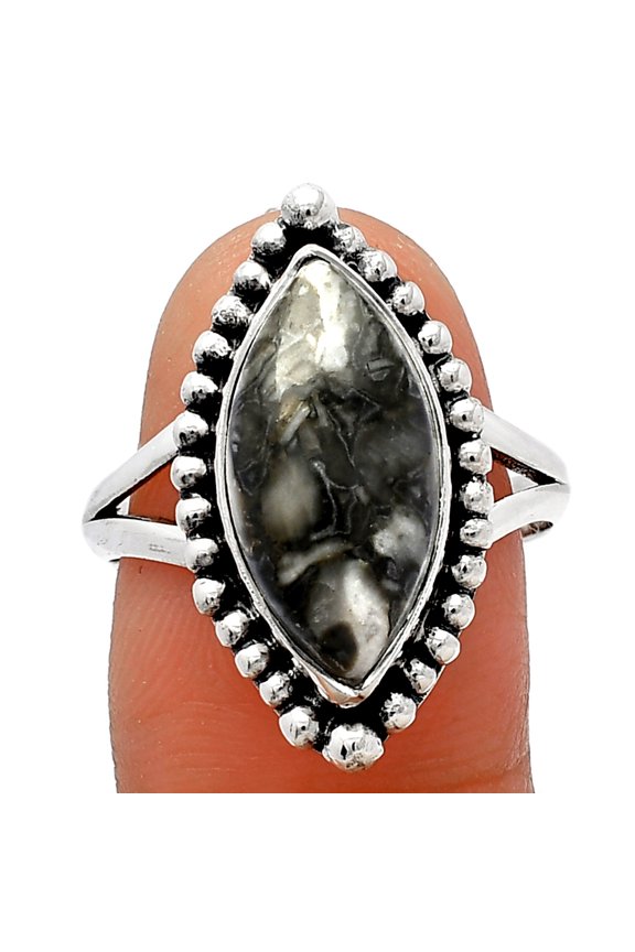 Natural Mexican Cabbing Fossil 925 Sterling Silver Ring s.9 Jewelry R-1154 SDR225893