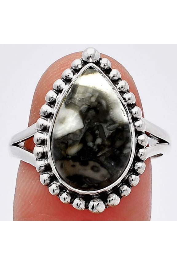 Natural Mexican Cabbing Fossil 925 Sterling Silver Ring s.9 Jewelry R-1154 SDR225961