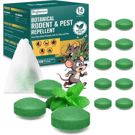 Natural Mice & Rat Deterrent for Indoor/Outdoor Use - 14 Packs, Peppermint Oil Moth Balls for Rodents Repellent, Family & Pet-Safe, Long-Lasting Mouse Control for Squirrels, Skunks, Chipmunks