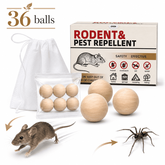 Natural Mice & Rat Deterrent for Indoor/Outdoor Use - 36 Packs, Peppermint Oil Moth Balls for RodentsRepellent, Family & Pet-Safe, Long-Lasting Mouse Control for Squirrels, Skunks, Chipmunks