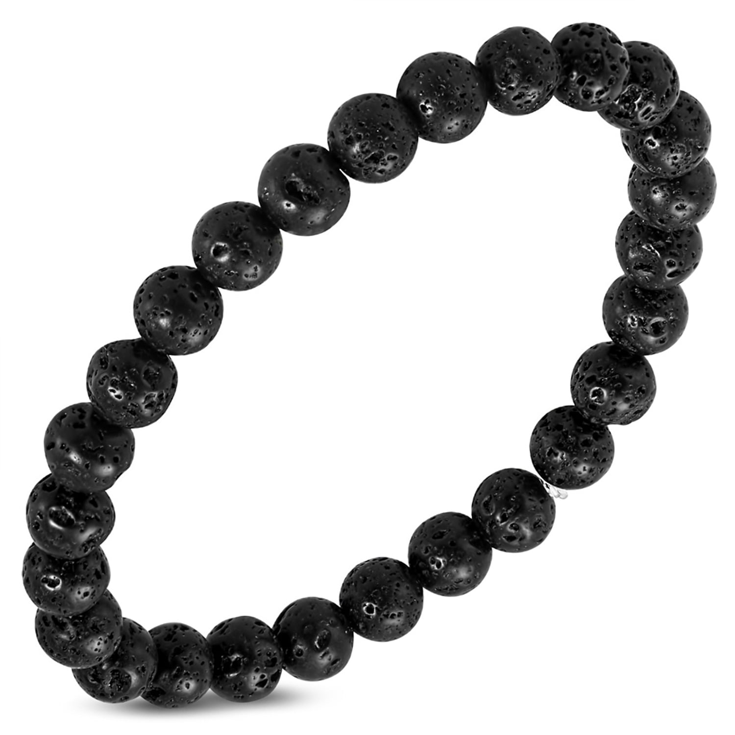 Natural Midnight Black Coral Molten Lava Rock Stone Beads Stretch Bracelet