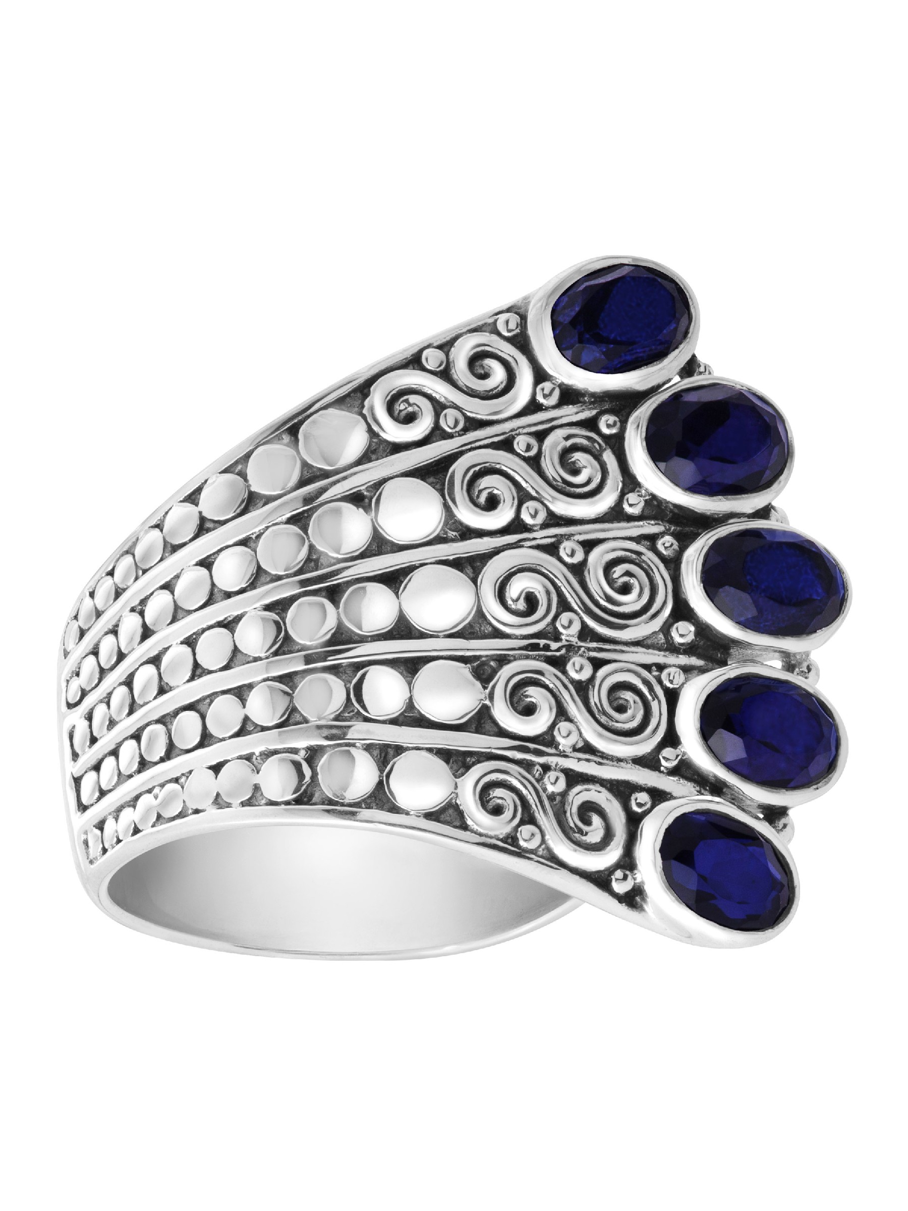 Natural Midnight Quartz Fan Ring in Sterling Silver