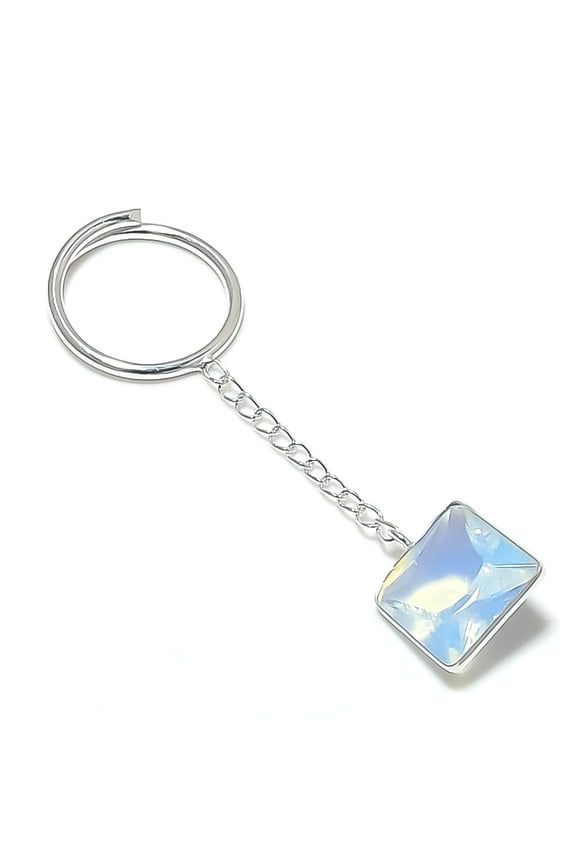 Natural Milky Opal Gemstone 925 Sterling Silver Jewelry Keychain 3.15"