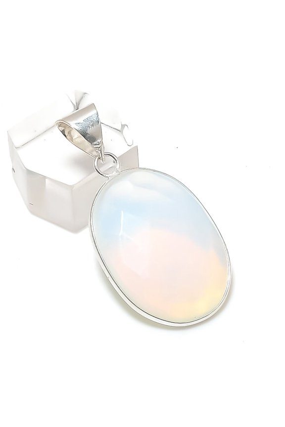 Natural Milky Opal Gemstone 925 Sterling Silver Jewelry Pendant 1.62"