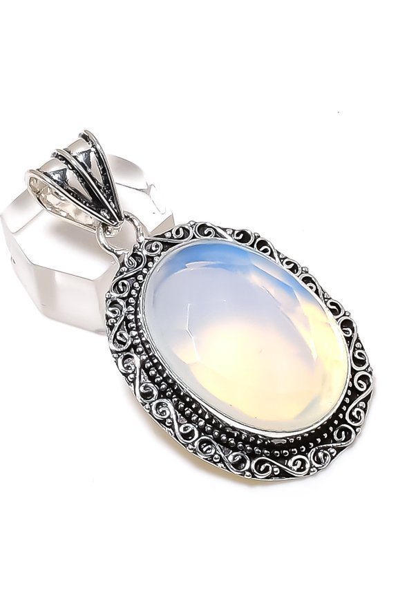 Natural Milky Opal Gemstone 925 Sterling Silver Jewelry Pendant 2.09"