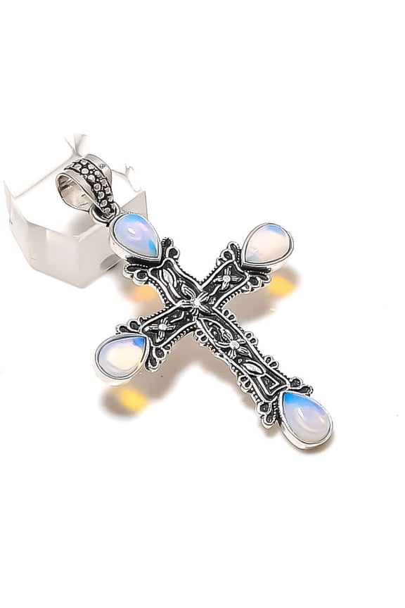 Natural Milky Opal Gemstone 925 Sterling Silver Jewelry Pendant 2.36"