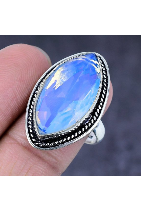 Natural Milky Opal Gemstone Handmade 925 Steling Silver Gift Ring Size 8.5