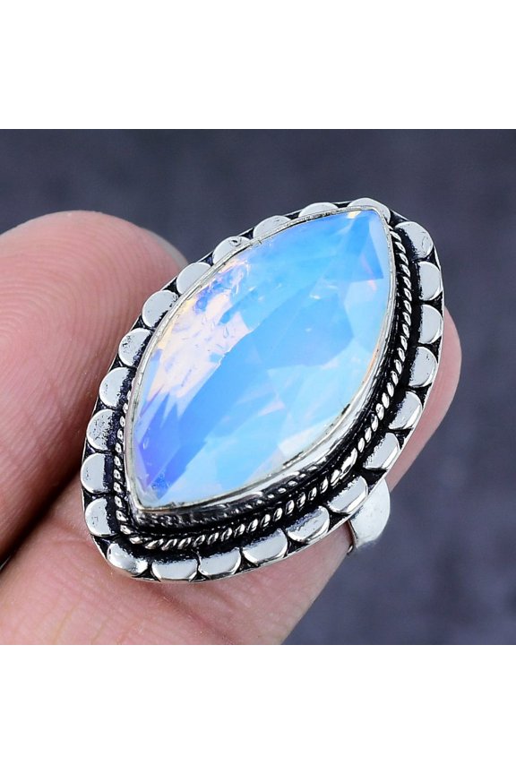 Natural Milky Opal Gemstone Handmade 925 Steling Silver Jewelry Ring Size 7