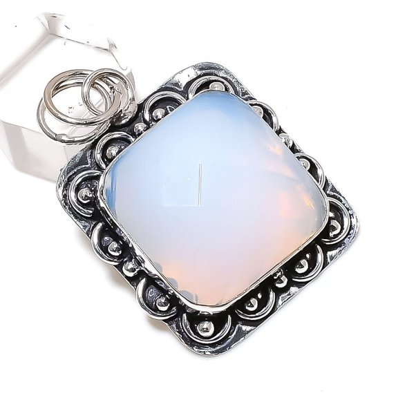 Natural Milky Opal Gemstone Handmade 925 Sterling Silver Gift Pendant 2.01"