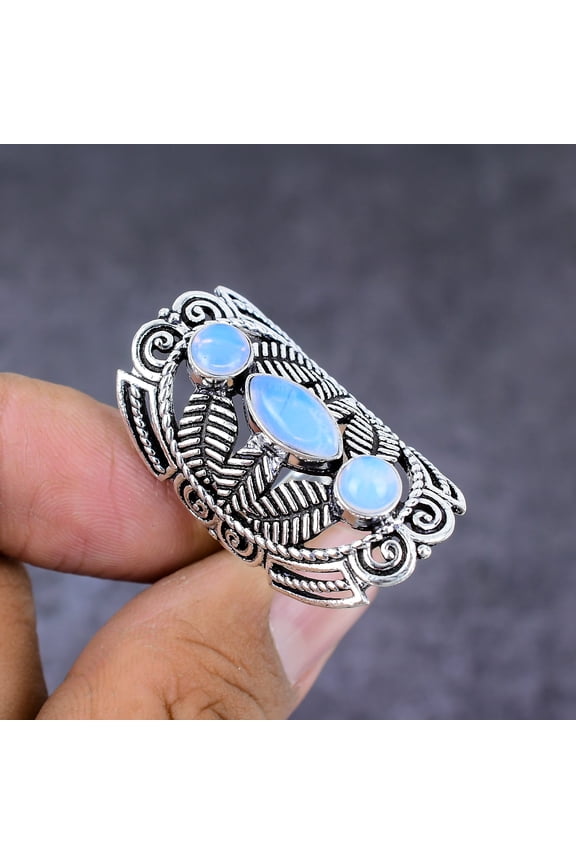 Natural Milky Opal Gemstone Handmade 925 Sterling Silver Gift Ring Size 7