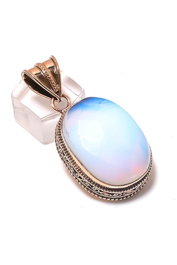Natural Milky Opal Gemstone Handmade Copper Jewelry Pendant 1.93"