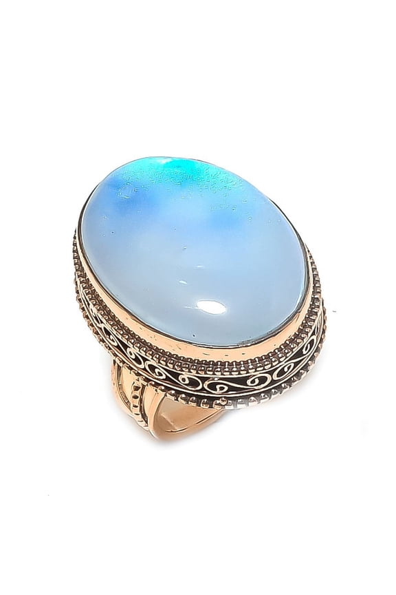 Natural Milky Opal Gemstone Handmade Copper Jewelry Ring Size 6.5