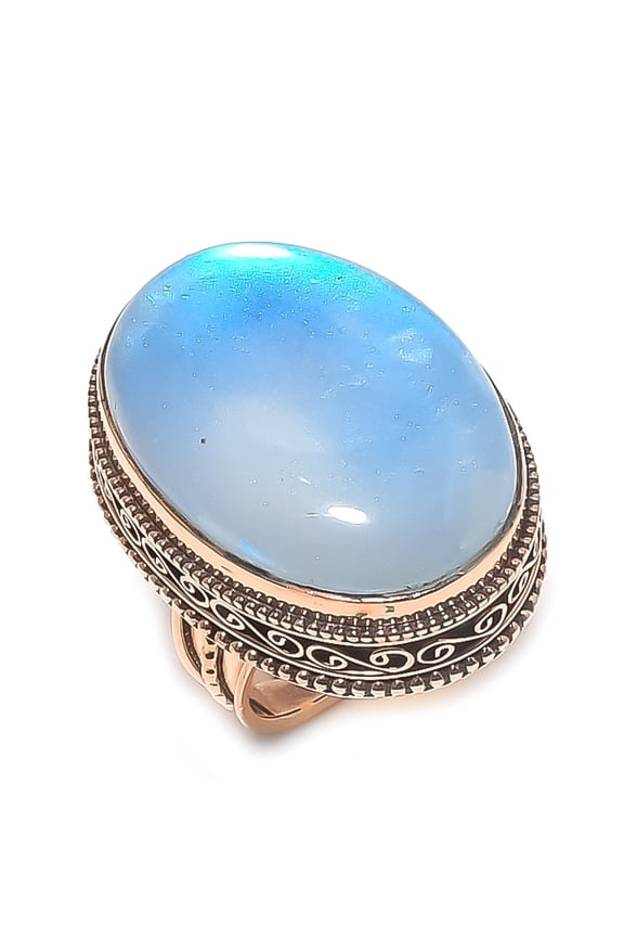 Natural Milky Opal Gemstone Handmade Copper Jewelry Ring Size 7