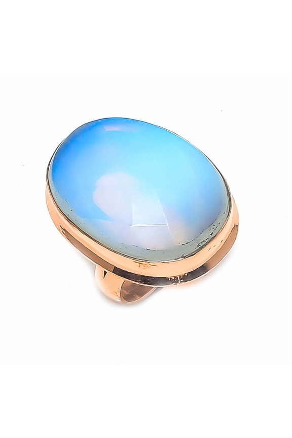 Natural Milky Opal Gemstone Handmade Copper Jewelry Ring Size 7