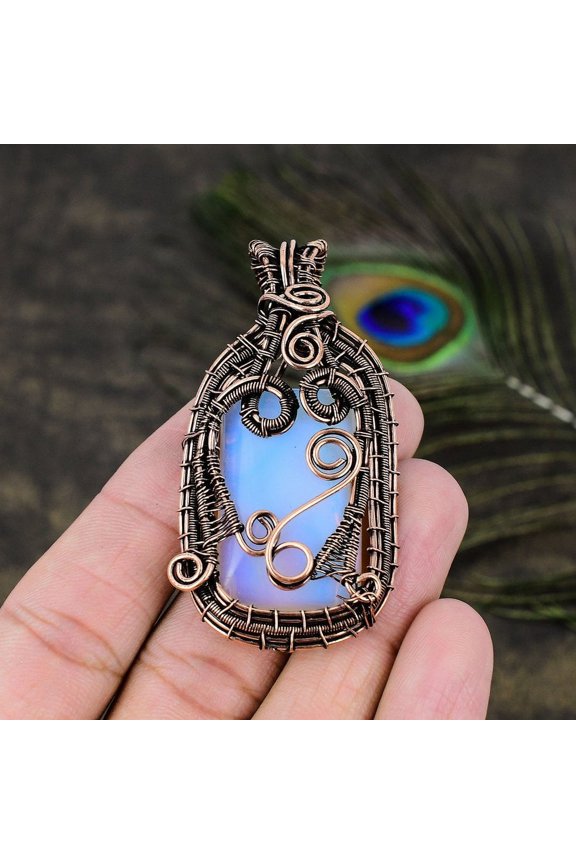 Natural Milky Opal Gemstone Handmade Copper Wire Wrap Gift Pendant 2.56