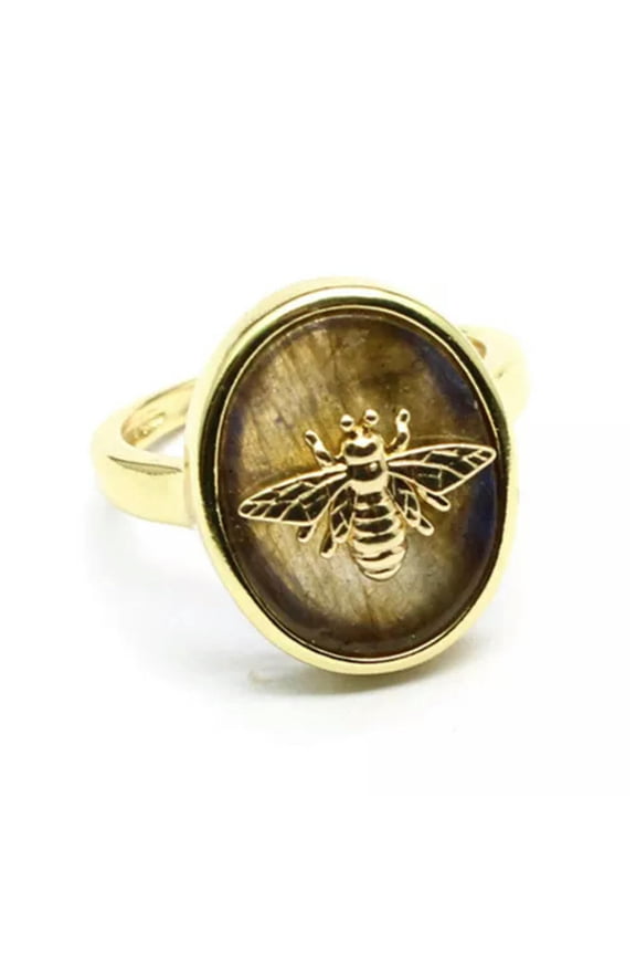 Natural Mini Bee Crystal Ring Oval Chakra Quartz Stone Opening Reiki Healing New