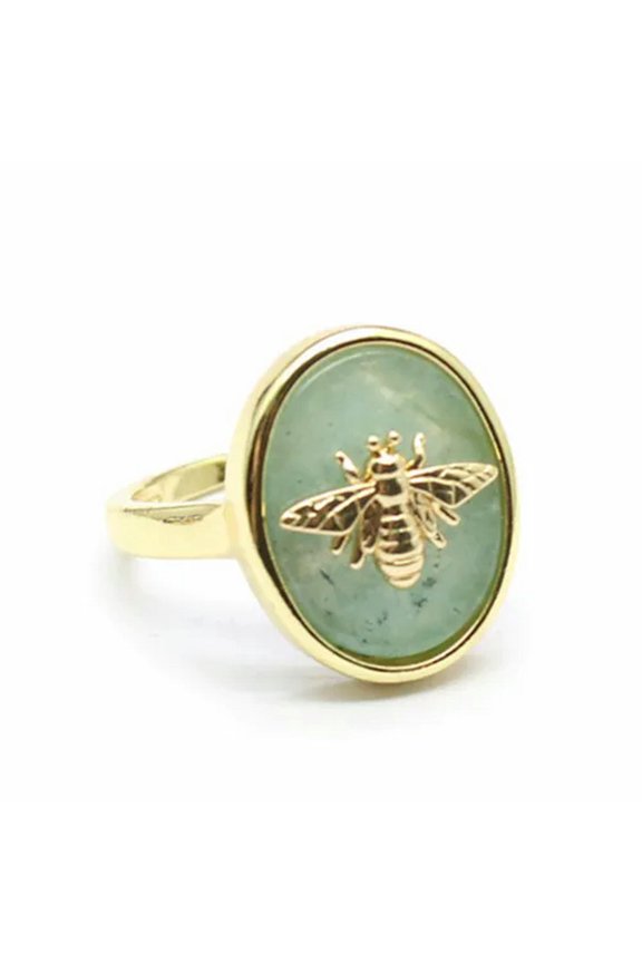 Natural Mini Bee Crystal Ring Oval Chakra Quartz Stone Opening Reiki Healing New