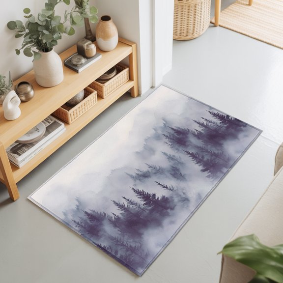 Natural Misty Mountain Tree Forest Rectangle Rug 2'x3' Wild Hill Foggy Scenery Washable Area Rugs for Living Room Bedroom Entryway Non Slip Entrance Door Mat Indoor Floor Carpet