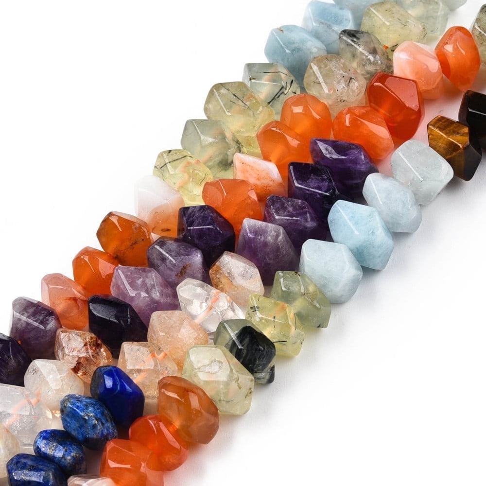 Natural Mixed Gemstone Beads Strands Natural Tiger Eye & Aquamarine & Prehnite & Botswana Agate & Amethyst & Citrine & Lazuli Faceted