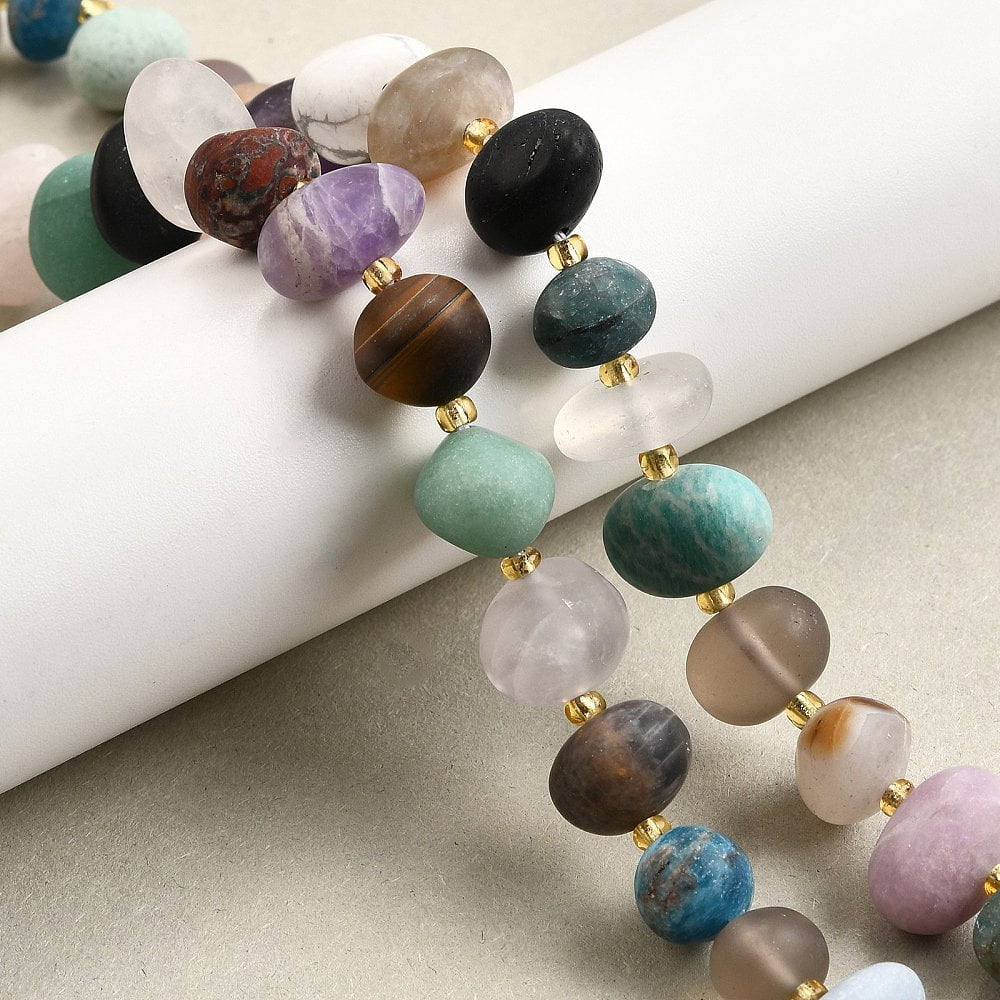 Natural Mixed Gemstone Beads Strands Nuggets Tumbled Stone with Seed Beads 12~14x10.5~12mm Hole: 1mm about 25pcs/strand 15.43''(39.2cm)