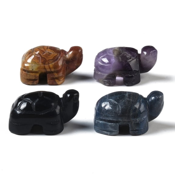 Natural Mixed Gemstone Carved Turtle Figurines for Home Office Desktop Ornament 29.5x19.5~21x15mm