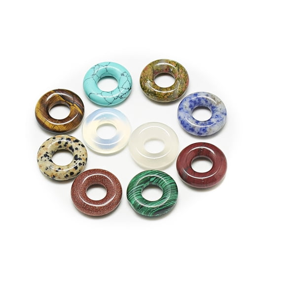 Natural Mixed Gemstone Pendants Donut 15~16x5mm Hole: 6mm