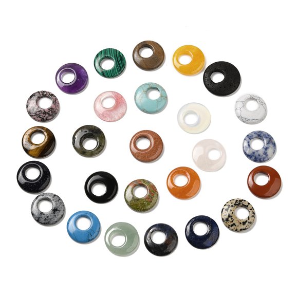 Natural Mixed Gemstone Pendants Donut/Pi Disc Charms Mixed Dyed and Undyed 27.5-28x4.5-5.5mm