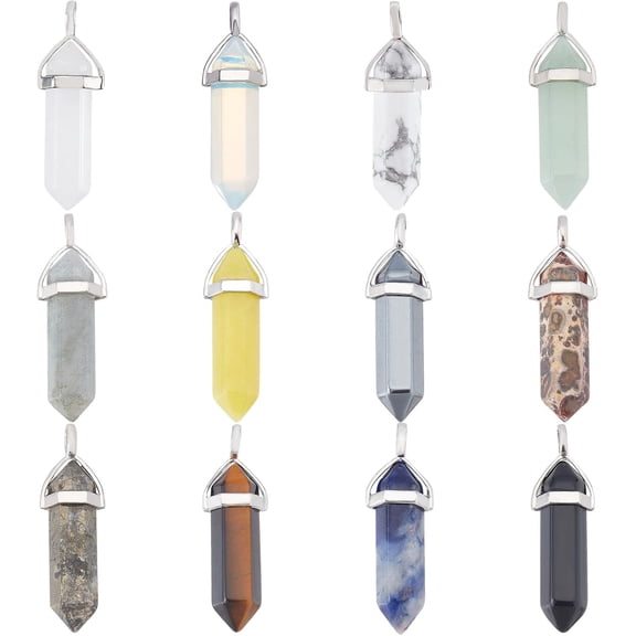 Natural Mixed Gemstone Pendants Gemstone Pointed Pendants Pointed Stone Pendants for Necklace Jewelry Making Metal Platinum