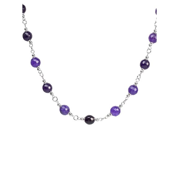 ELYA Women's Mixed Purple Agate Stone Bead Steel Necklace (10mm) - 17"