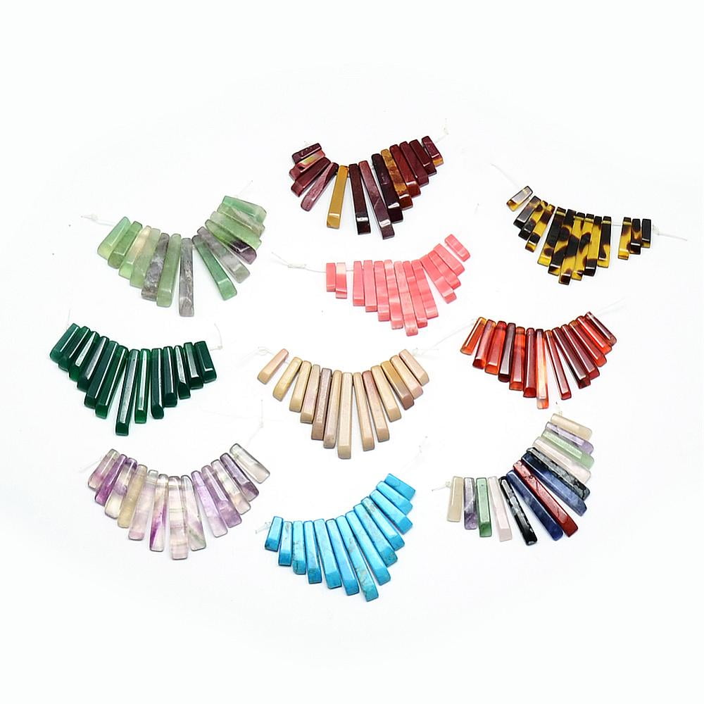 Natural Mixed Stone Bead Strands Graduated Fan Pendants Focal Beads Rectangle 10~31x4~6x3~5mm Hole: 1mm 13pcs/strand