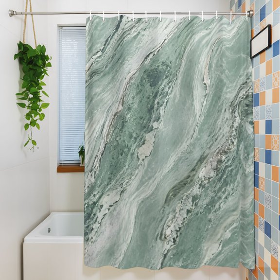 Natural Modern Marble Stone Shower Curtain for Bathroom, Cyan Crack Texture Waterproof Shower Curtains Washable Quick Dry with Hooks Bathtub Curtains 36x72IN