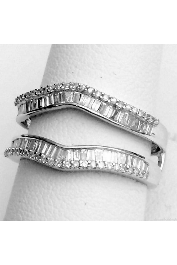 Natural Moissainite Diamond Ring Guard Solitaire Enhancer 2Ct Baguette 14K White Plated