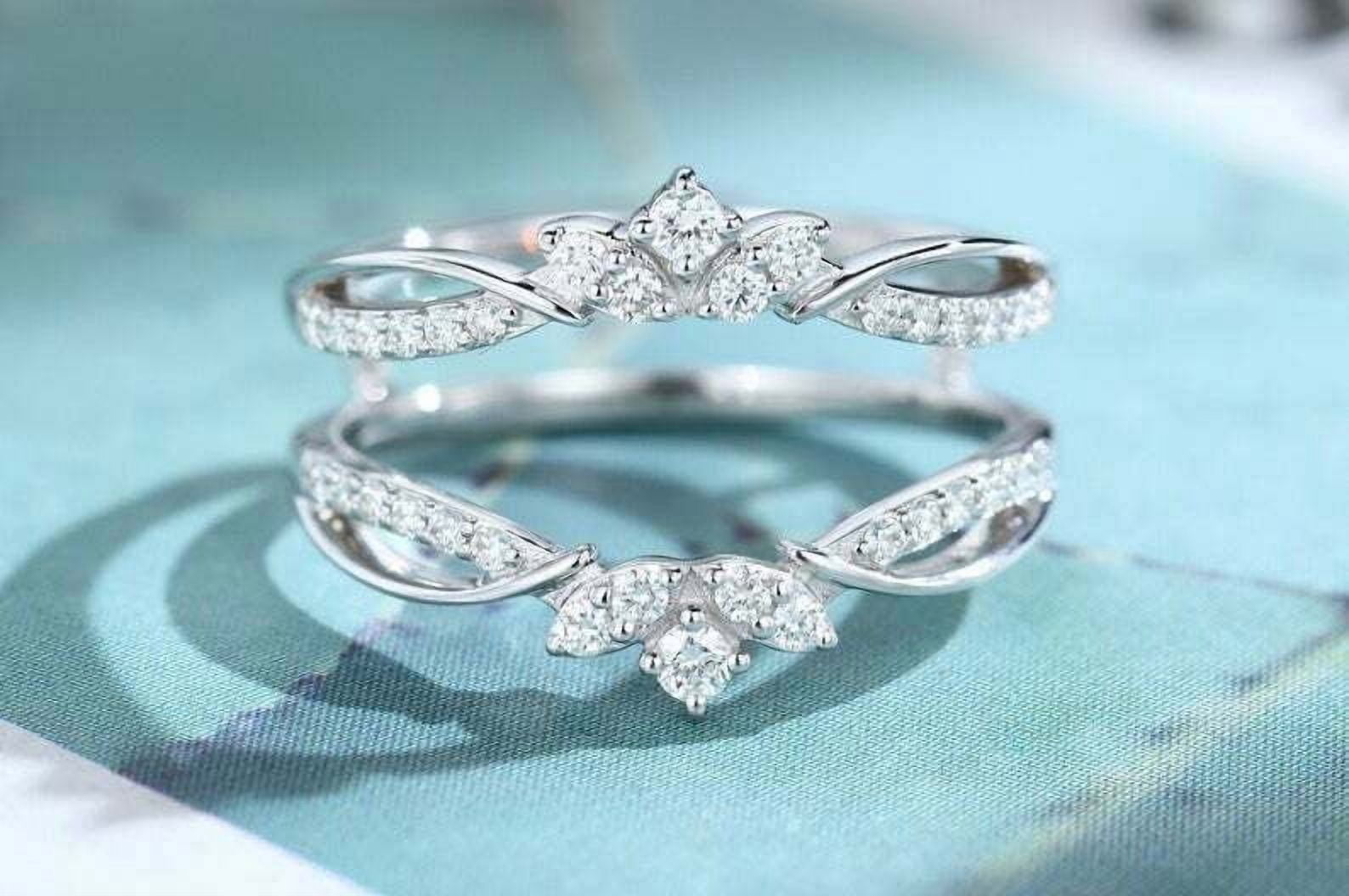 Natural Moissanite 2.5Ct Diamond Engagement Ring Enhancer Guard Wrap 14K White Gold for Women