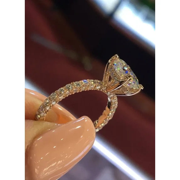 Natural Moissanite Certified 1.21Ct Round Women Ring 14K Rose Gold Plated Silver