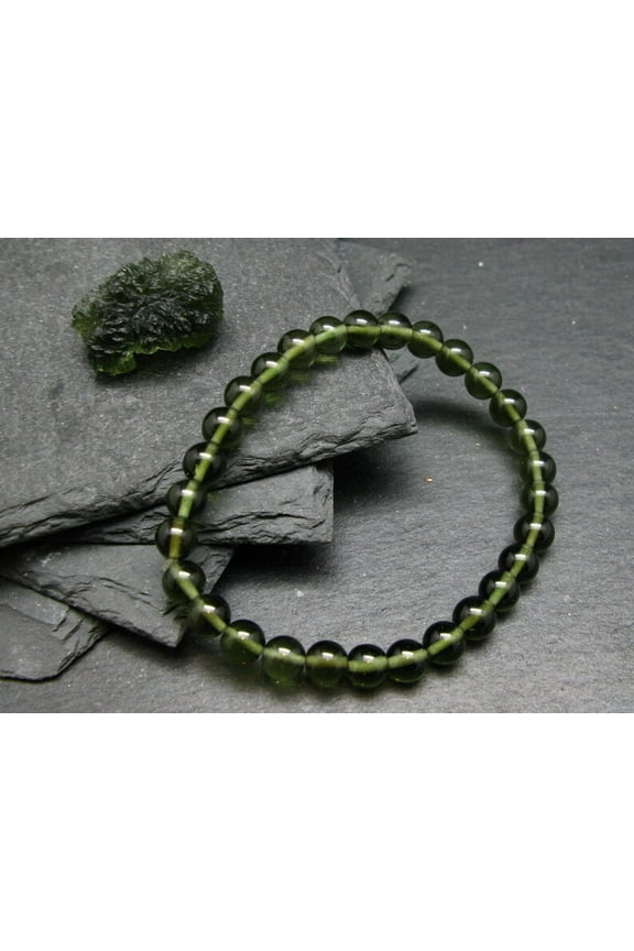 Natural Moldavite 6mm Round Shape Smooth Cut Beads Stretchable Bracelet for Men & Women.