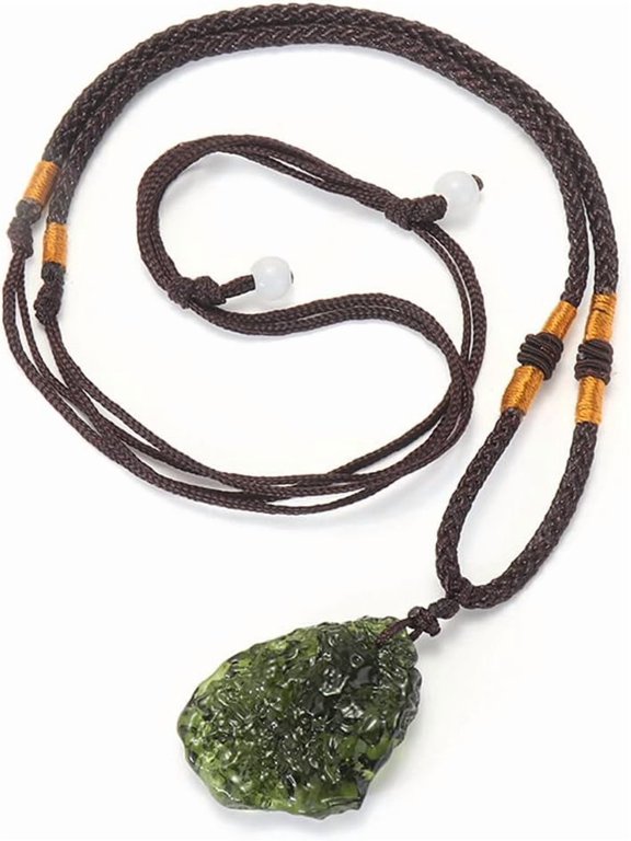 Natural Moldavite Necklace Green Aerolites Crystal Stone Pendant Energy Meditation Feng Shui Meteorite Pendant Necklace