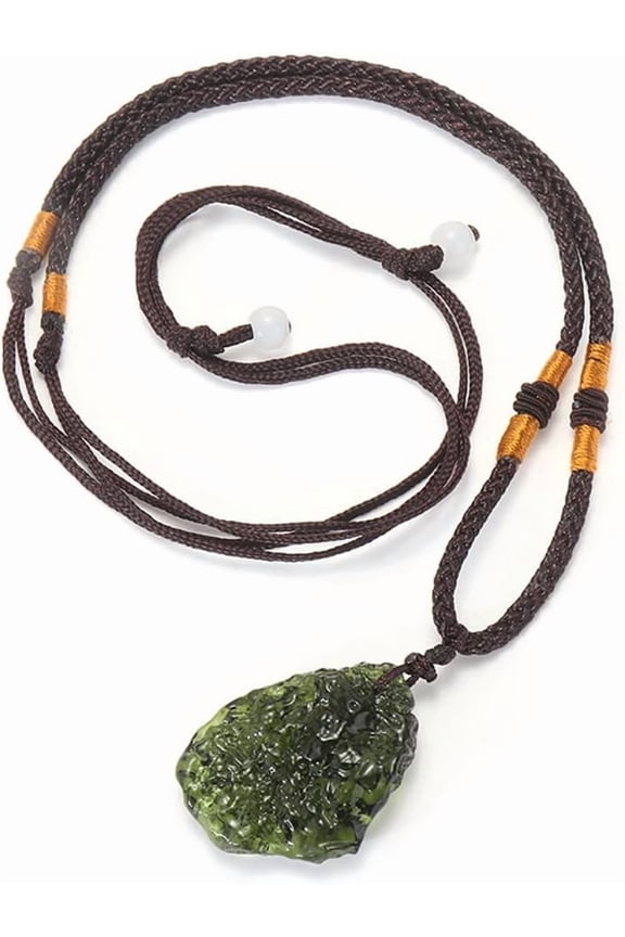 Natural Moldavite Necklace Green Aerolites Crystal Stone Pendant Energy Meditation Feng Shui Meteorite Pendant Necklace