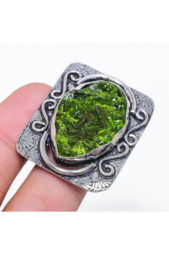 Natural Moldavite Quartz 925 Sterling Silver Jewelry Ring Size 10.5