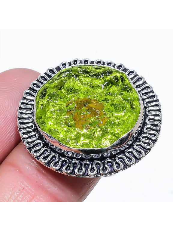 Natural Moldavite Quartz Gemstone 925 Sterling Silver Gift Ring Size 10