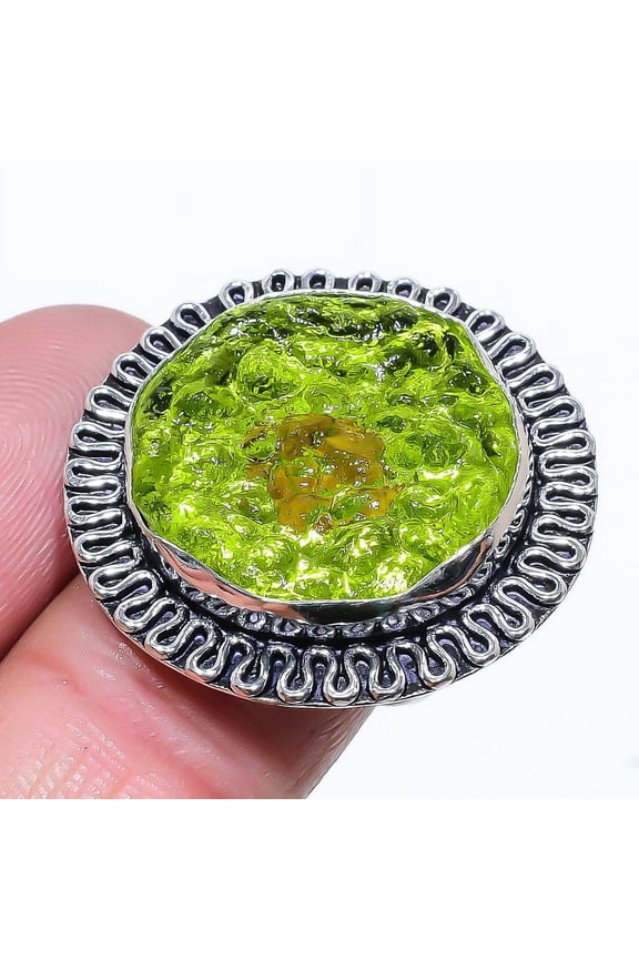 Natural Moldavite Quartz Gemstone 925 Sterling Silver Gift Ring Size 6