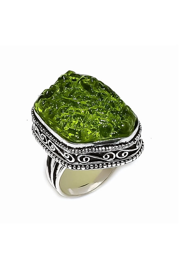 Natural Moldavite Quartz Gemstone 925 Sterling Silver Jewelry Ring Size 10